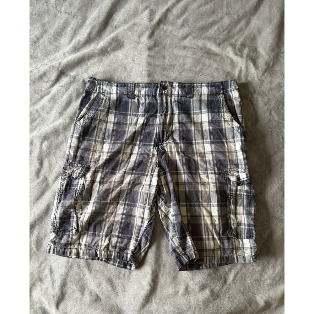 Airwalk Mens Plaid Cargo Shorts Grey Black White Size 36 Casual Summer Skater